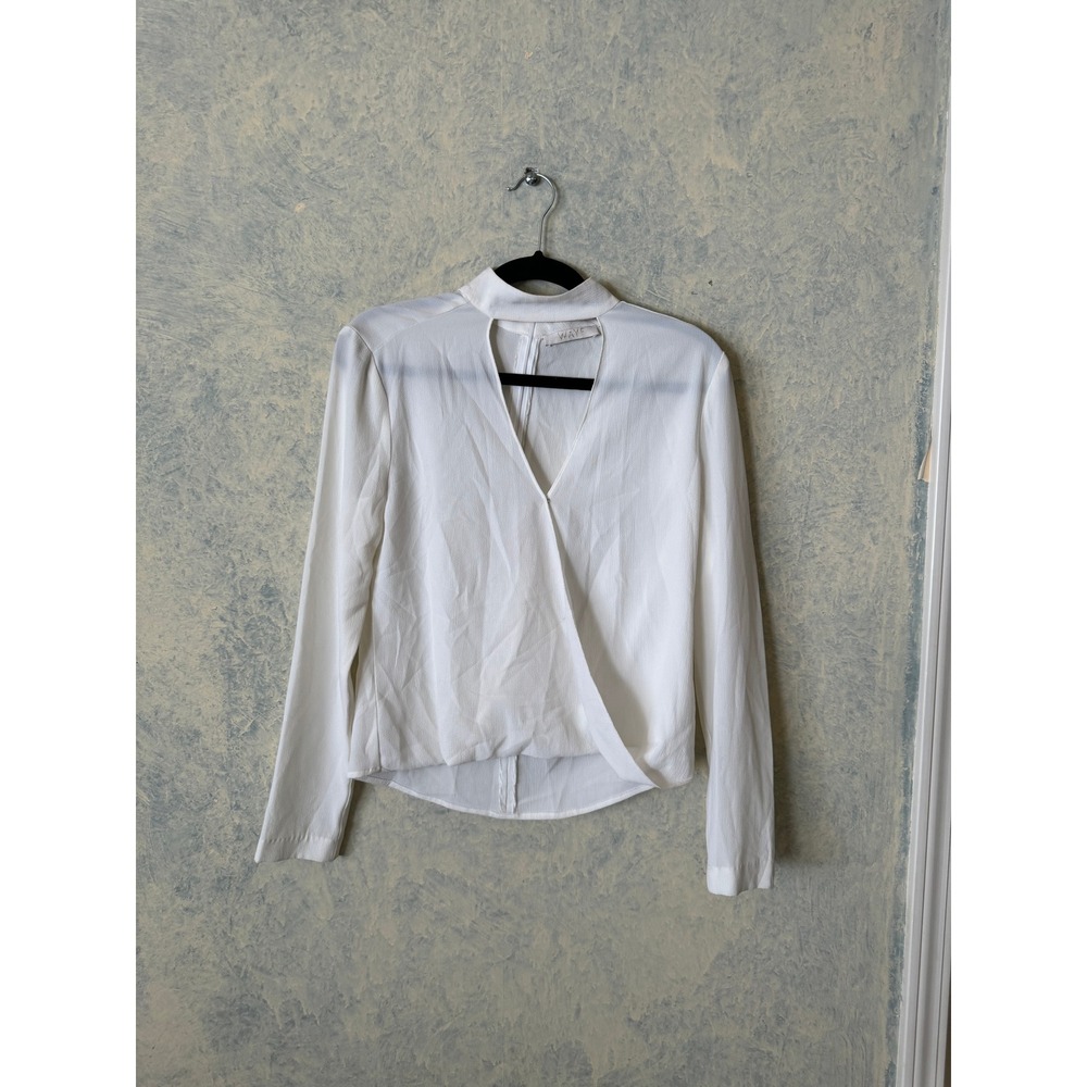 WAYF Surplice Wrap Blouse Womens Small White Neck Cutout Top